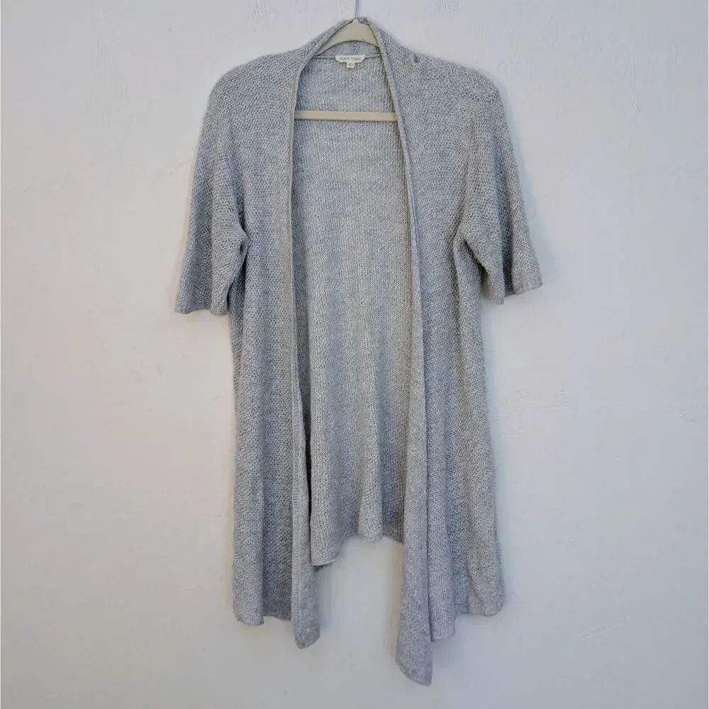 Eileen Fisher Women's M Gray Linen Blend Short Sleeve Open Cardigan Knit